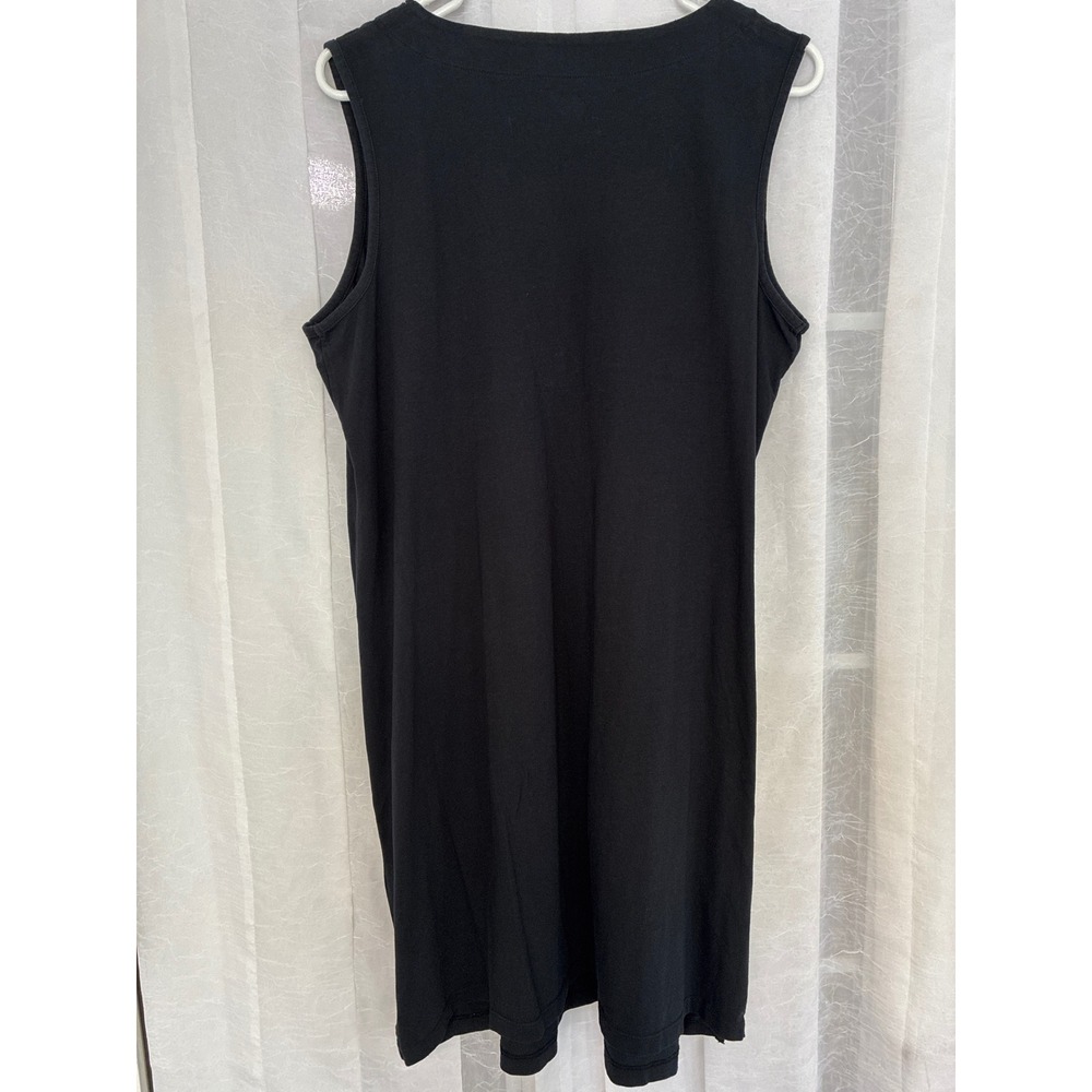 Lands End Womens Black Cotton Embroidered Split Neck Sleeveless Shift Dress L - Picture 6 of 7